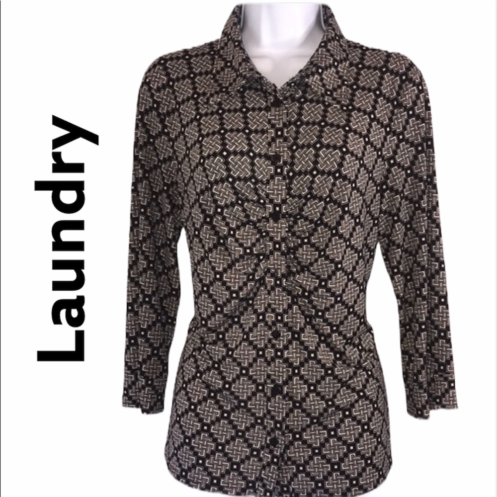 Black and Gray Button Down Blouse Size Large